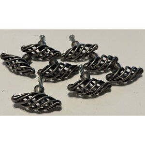 8 Birdcage Knobs Pull Kitchen Cabinet Dresser Hardware Pewter Silver